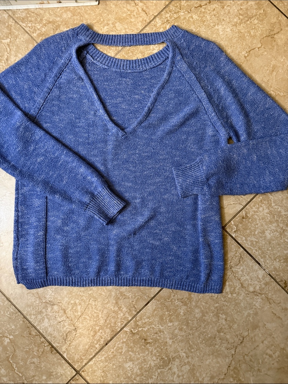 Women's V-Neck Sweater - Blue Crewneck Pullover - Picture 3 of 4